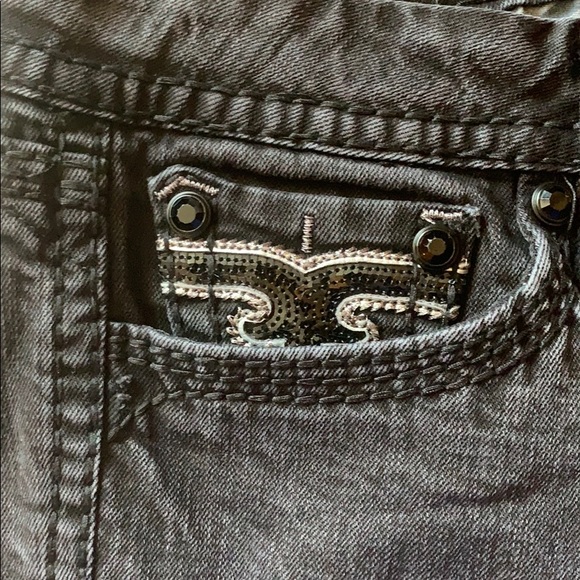 ROCK REVIVAL POLLY FLAIR BLACK SEQUIN JEANS 34 - Picture 4 of 10